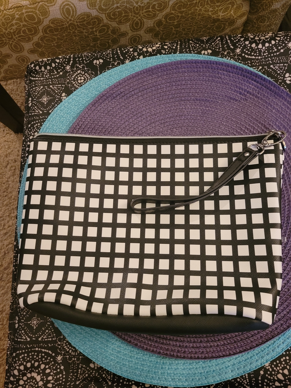 Dabney Lee Black and White Grid Wristlet Clutch